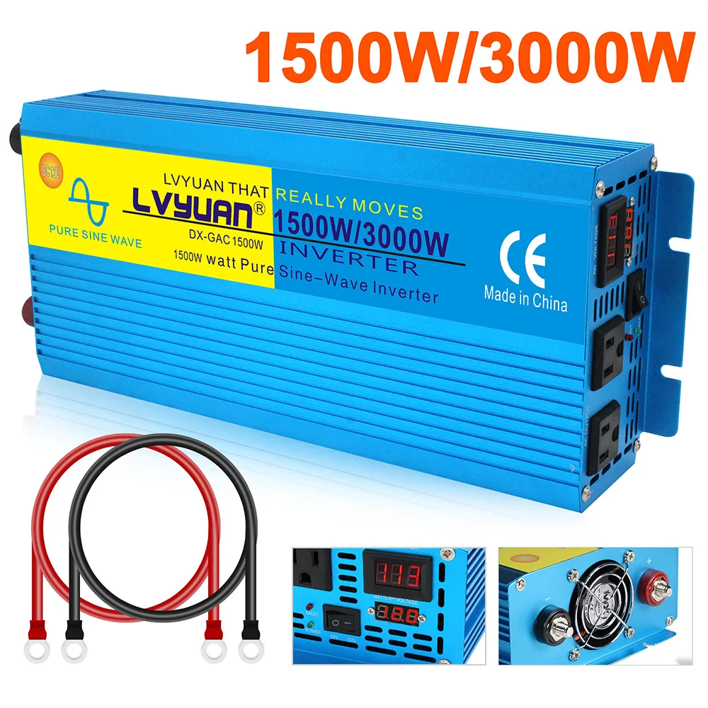 3000w 60hz 110v Inverter 12v 3 AC Outlets LED Digital US Pure Sine Wave Inverter Car Converter Inversor Auto Accessory