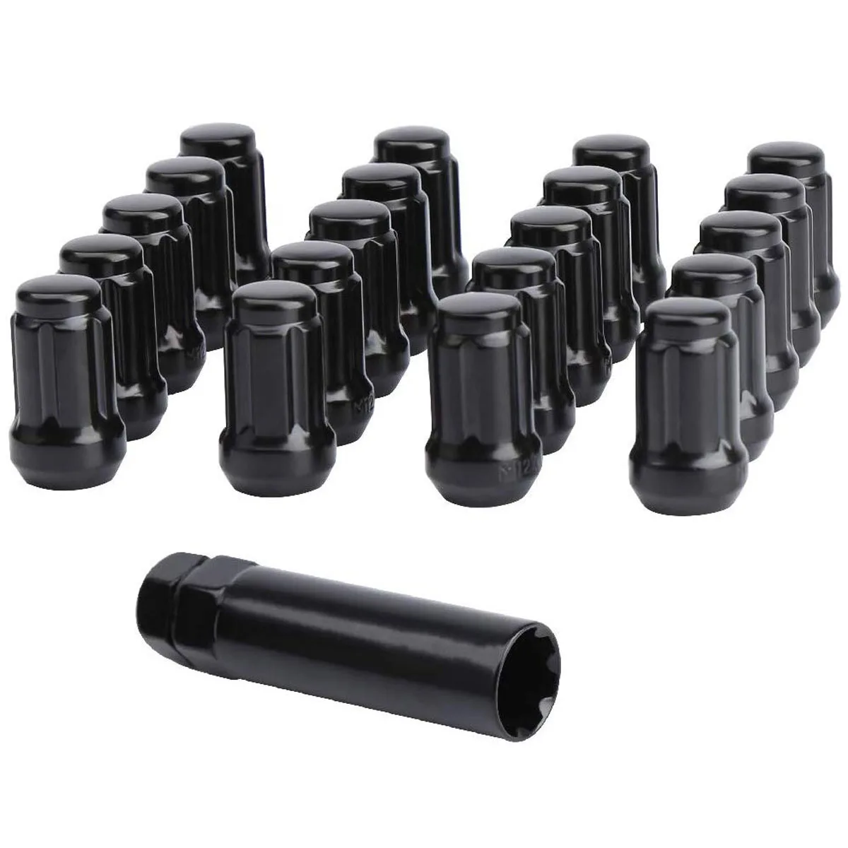 KSP 12x1.25 Lug Nuts for Aftermarket Wheels, 20pcs 6 Spline/Point 12mmx1.25 Lugnuts Tuner Conical/Cone Seat Rims with Socket Key