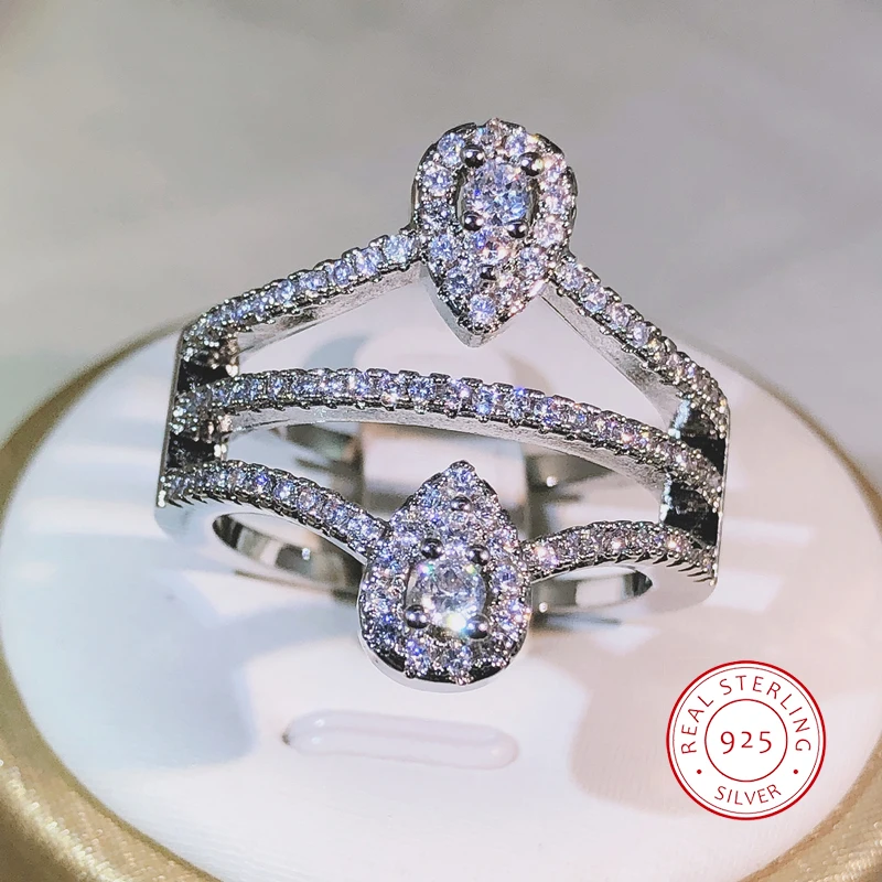 High quality double water drop symmetry creative ring 925 sterling silver suitable for couples party Valentine's Day gifts