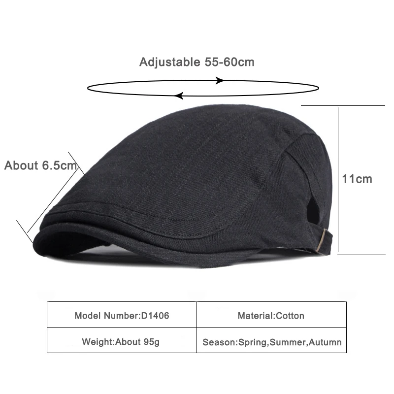 Chapeau béret en coton pour hommes et femmes, casquette à chevrons plates, en noir et gris uni, chapeau en lierre de soleil pour l\'extérieur, rétro,