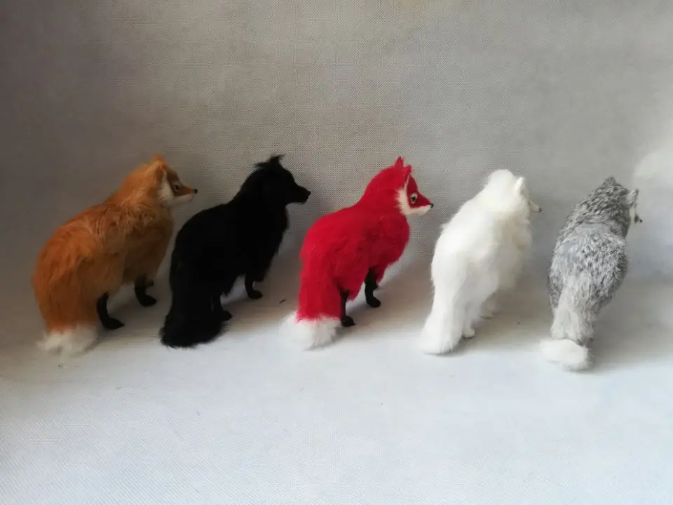 5 pieces a lot real life fox models plastic&furs cute simulation standing fox dolls gift about 16x12cm xf2392