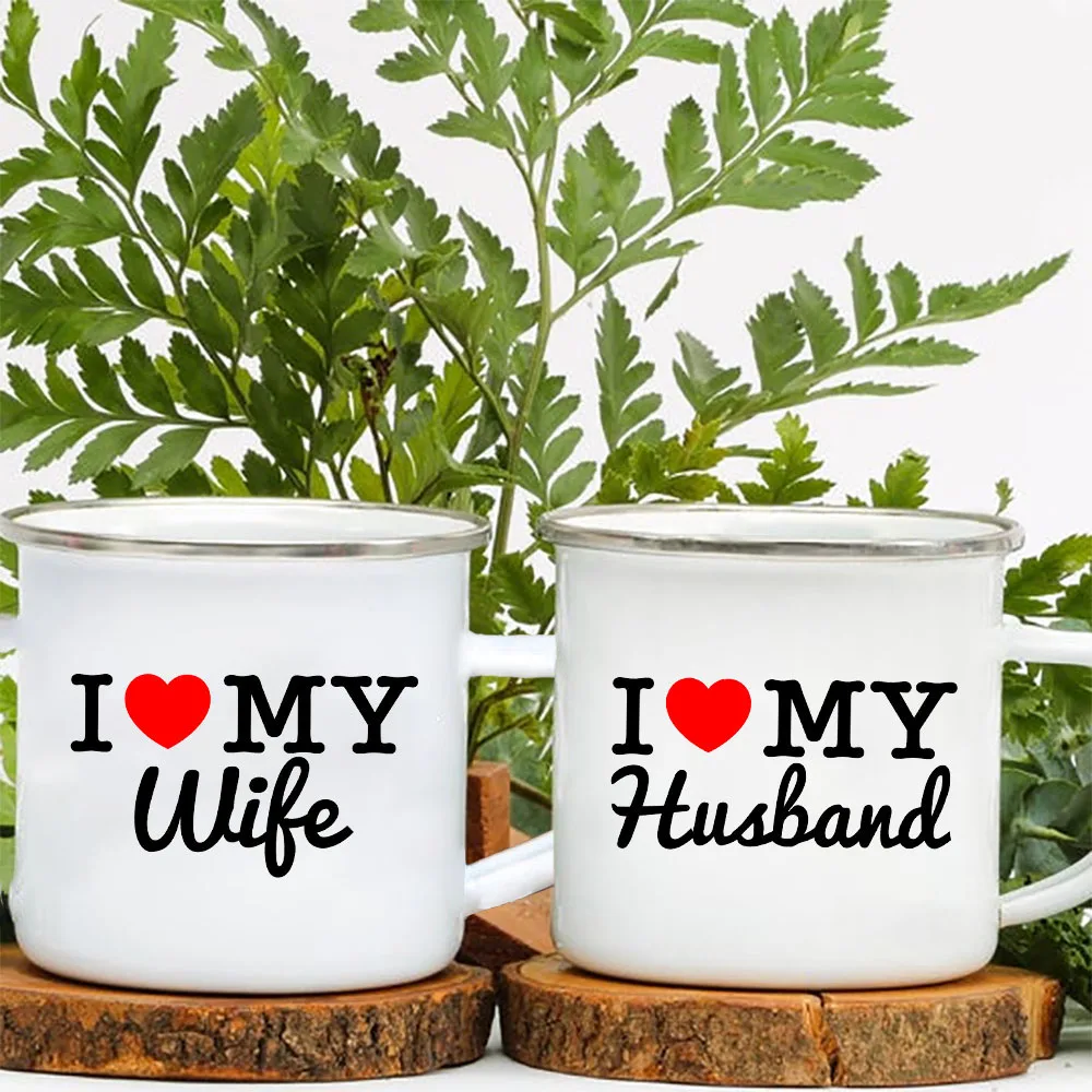 I Love My Wife/husband Lovers Creative Enamel Breakfast Milk Mugs  with Handle Party Wine Beer Juice Drink Cups Valentine's Gift