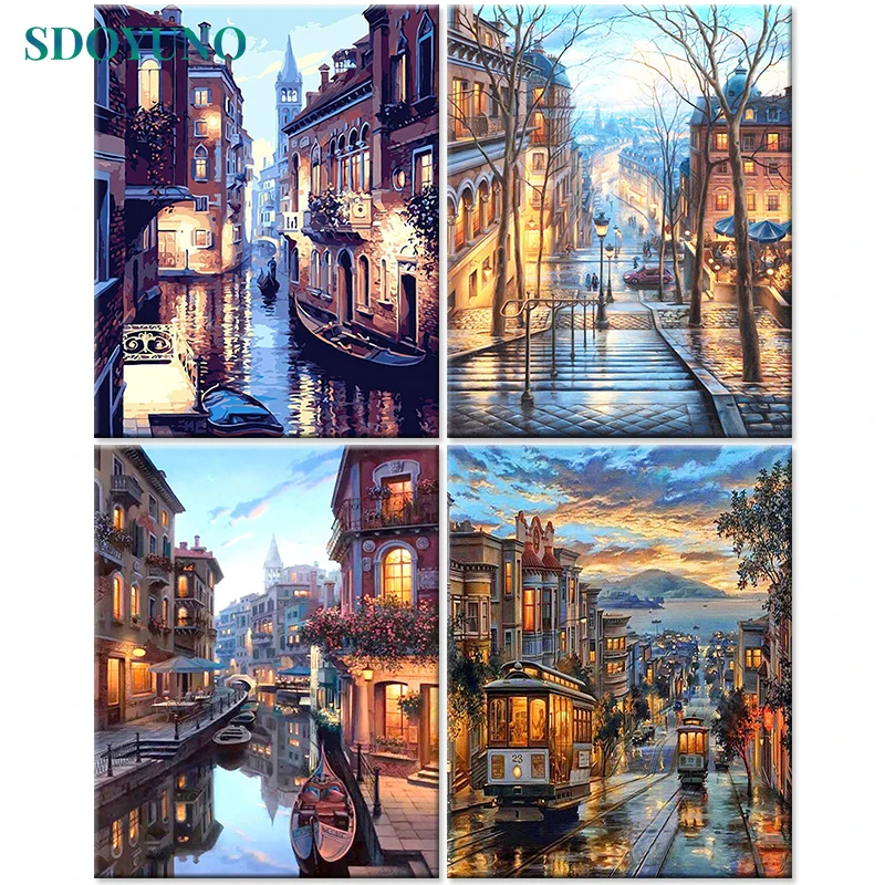 SDOYUNO Frame DIY Painting By Numbers Kits Venice Night Landscape Hand Painted Oil Paint By Numbers Unique Gift For Home Decor