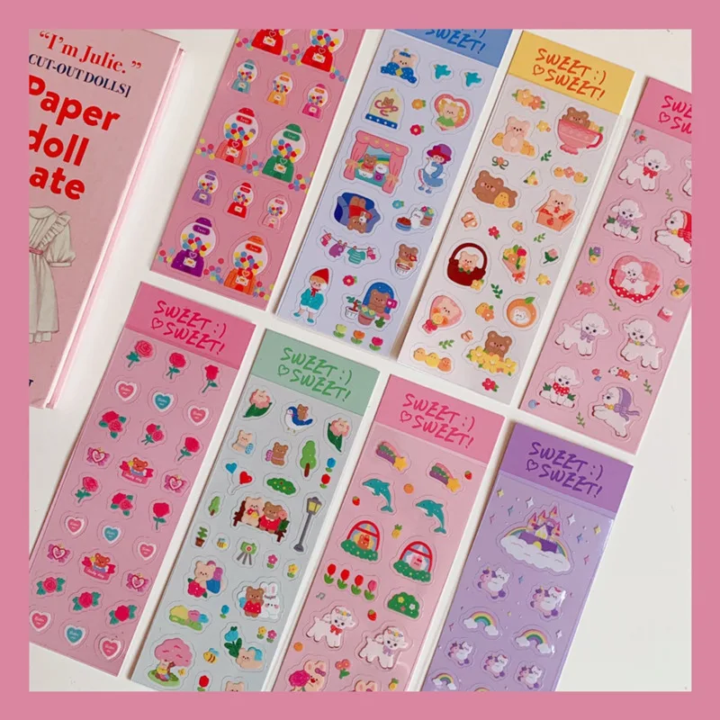 Korean Cartoon Girl Cute Stickers PVC Labels Seal Paster Notebook Mobile Phone Case Kawaii DIY Decorative Sticker Stationery