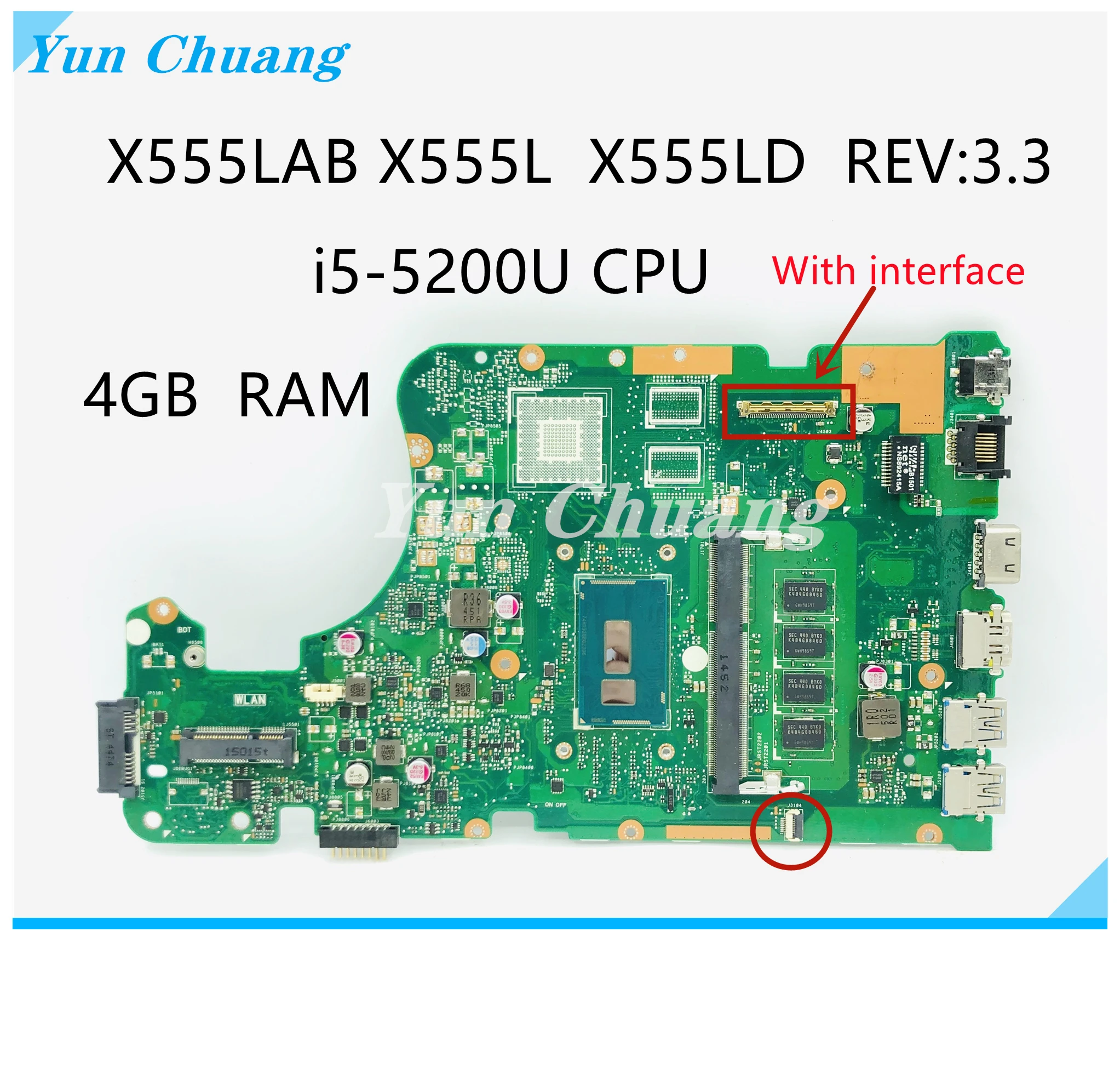 

X555LD REV 3.3 X555LAB Motherboard For Asus X555LJ X555LB X555LA X555L Laptop Motherboard Mainboard Test Ok I5-5200U 4GB-RAM GM