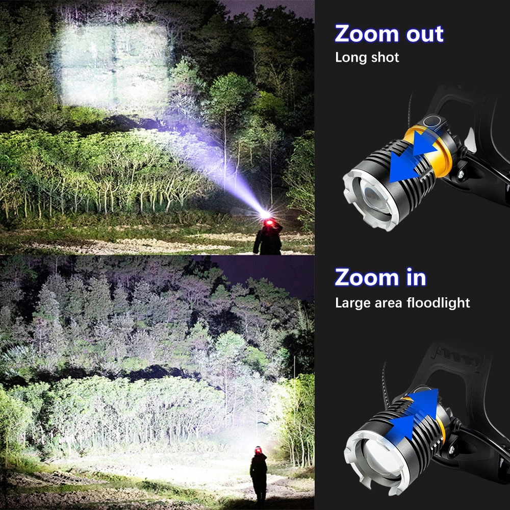 USB Rechargeable XHP50 LED Headlamp Powerful Headlight Sensor Head Torch Waterproof 18650 Fishing Lantern Zoom Camping Lights