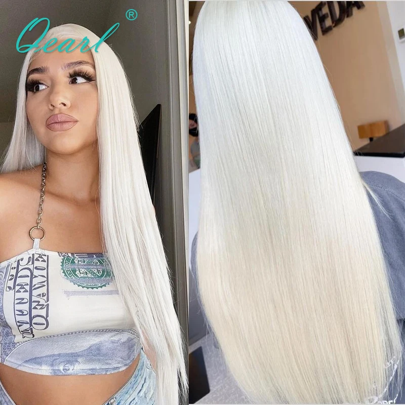 Transparent Clear Women Full Lace Human Hair Frontal Wig Platinum White Blonde Straight 13x6 HD Cheap Lace Front Wig 180% Qearl