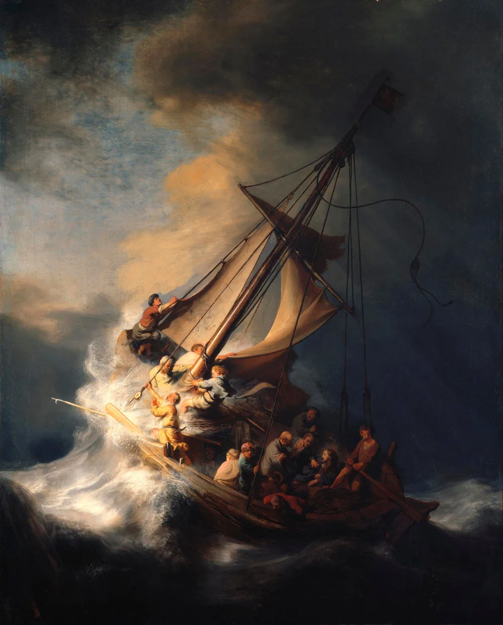 100% handmade Oil Painting Reproduction on linen canvas,Christ in the storm on the sea  by Rembrandt Van Rijn,Fast Free Shipping