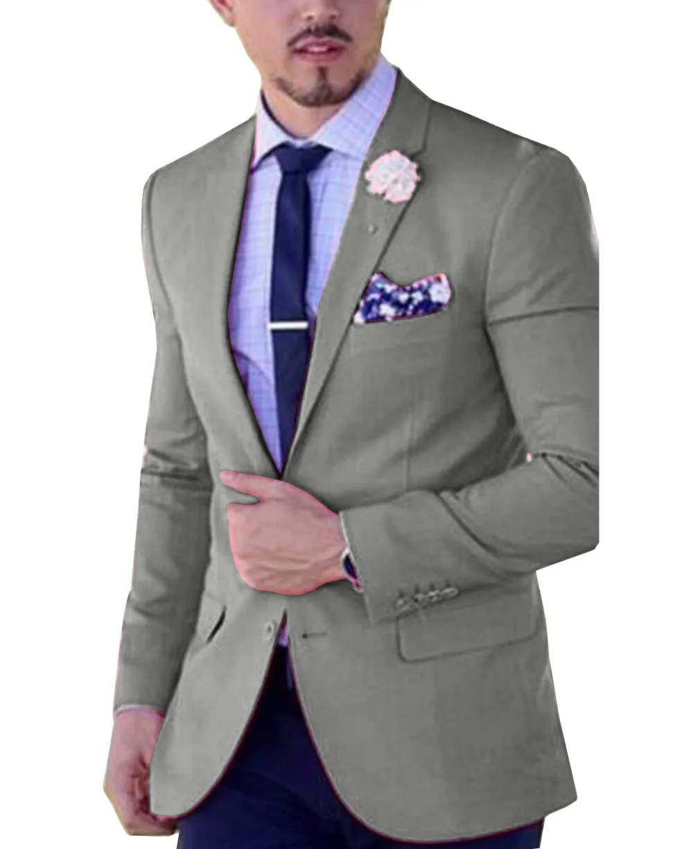 

Men Suits Slim Fit Lapel Casual One Pieces Business Blazer Groomsmen Tuxedos Grey Green Champagne Burgundy for Formal Wedding