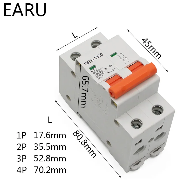 1P 2P 3P 4P DC 250V-1000V 10Solar Mini Circuit Breaker MCB Fuse PV System Solar Engery 3/6/10/16/20/25/32/40/50/63/80/100/125A