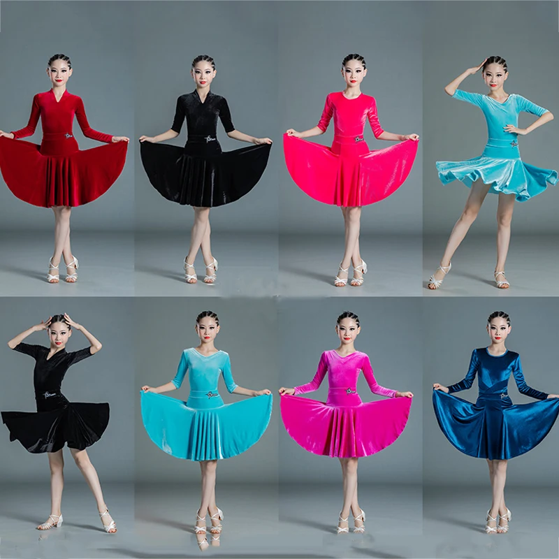 6 colori ragazze latino Dance Competition Costume Stage Performance Clothes velluto latino Dancing Dress Ballroom Split Sets SL5533