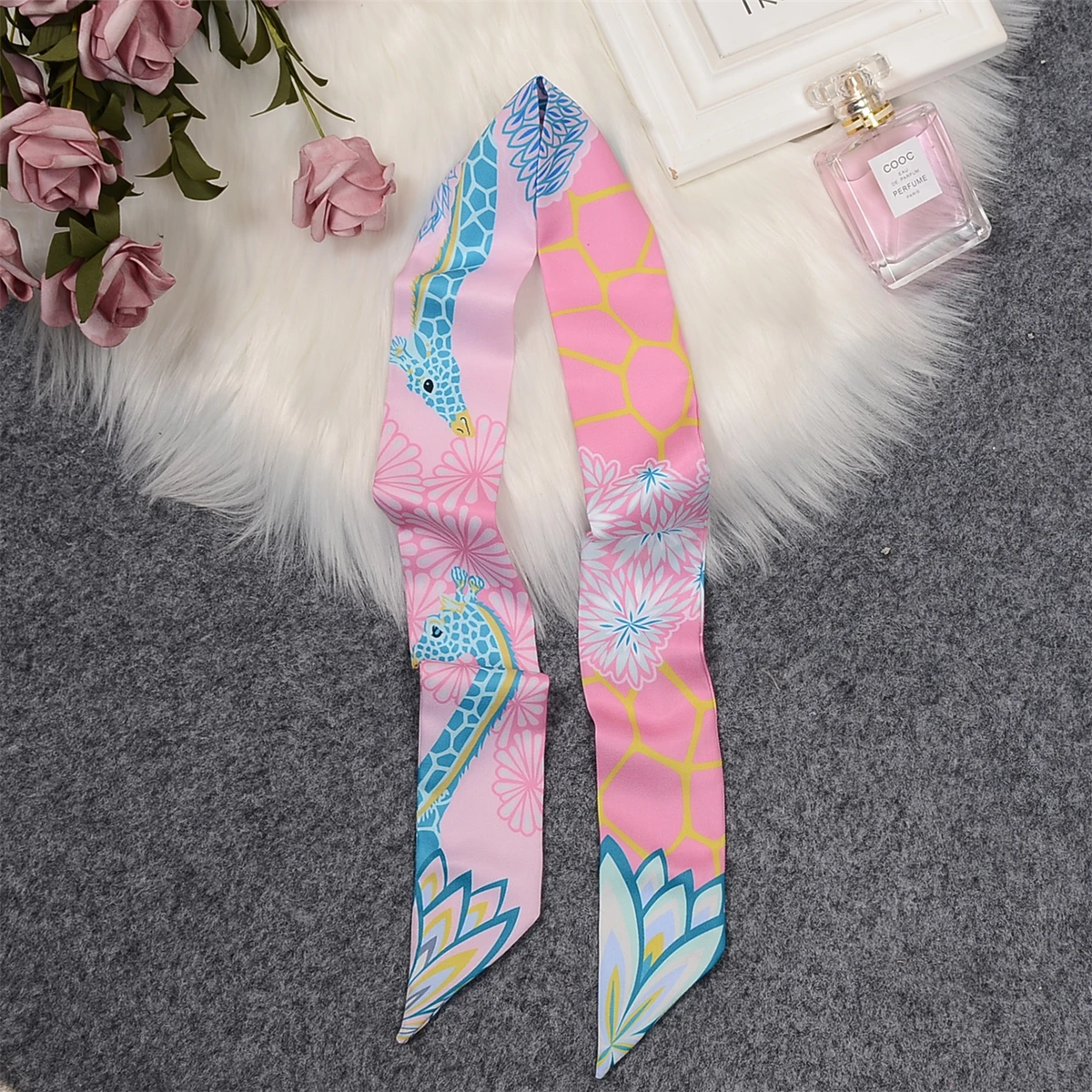 2023 Brand Design Giraffe Skinny Scarf Fashion Women Bag Scarves Hair Neck Silk Scarf For Ladies Striped Foulard Headband