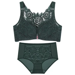 Front buckle rose beautiful back plus size bra set lingerie set Underwear women set 50D 115D