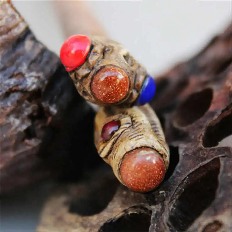 L031 Vintage Bodhi Tree Wooden Hairsticks Inlay Colorful Beads Hairpin for Ladys