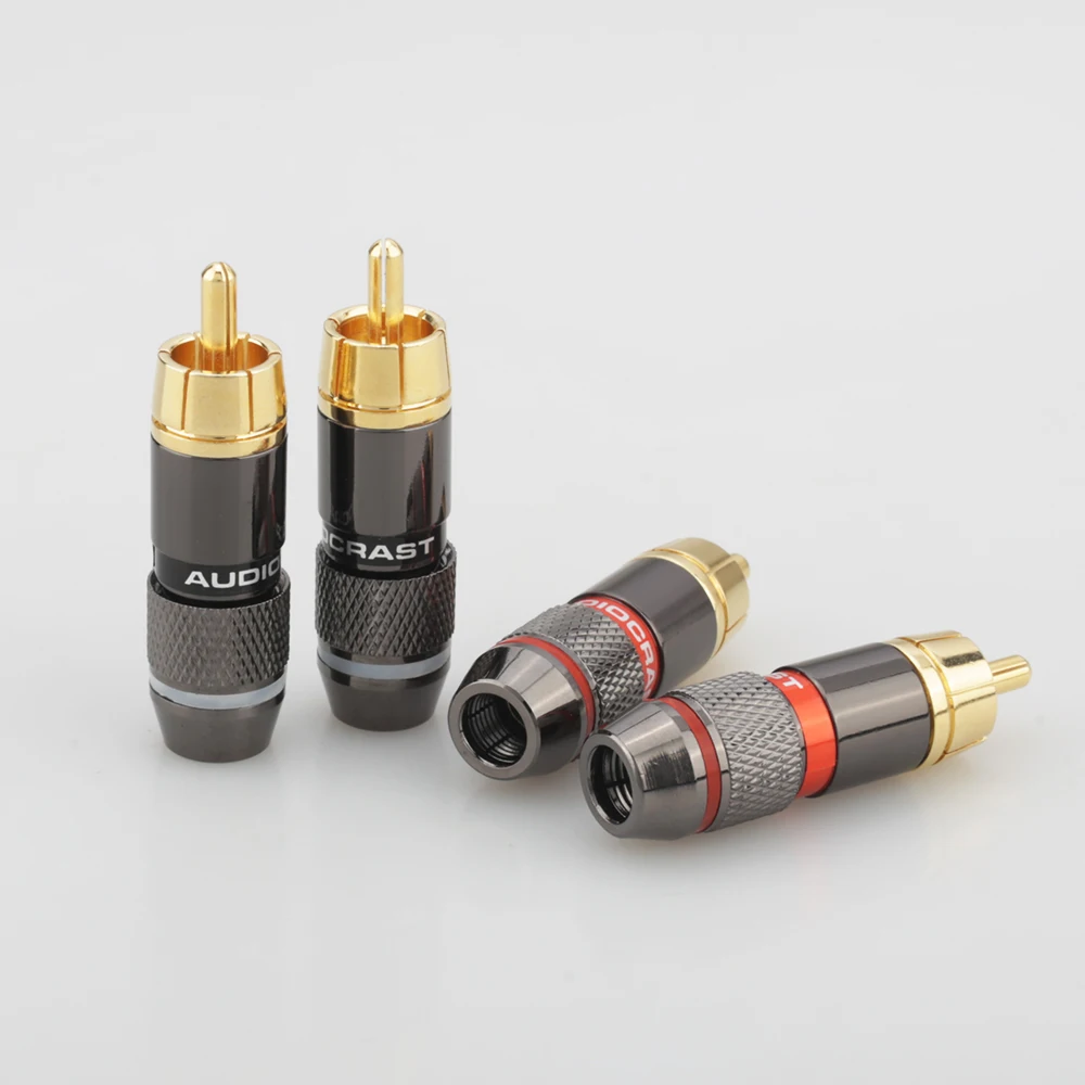 Hifi 8 pcsrcaプラグゴールドメッキ6mmオスダブルセルフロッキングロータスワイヤーコネクタオーディオアダプタ