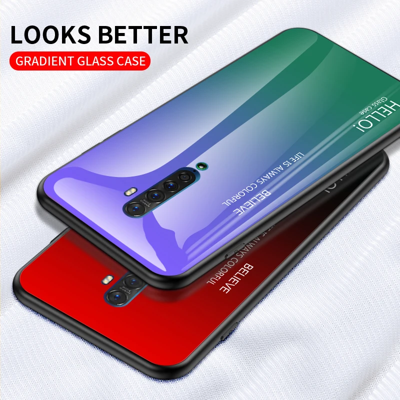 Glass Case for OPPO Reno 2 Z 2Z 2F Phone Case Silicone Bumper with Hard Glass Back Cover for Oppo Reno3 A5 2020 Find X2 X3 Pro