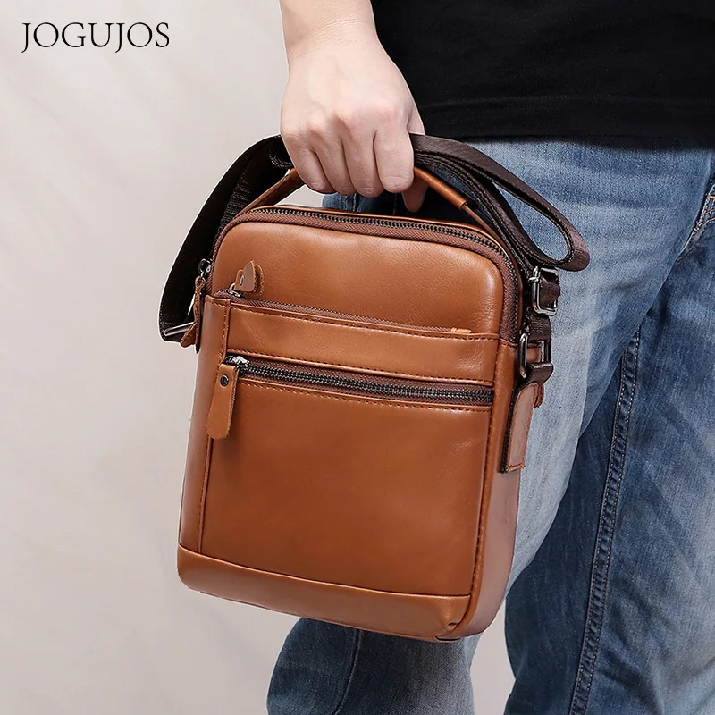 

Leisure Fashion Head Layer Cowhide Leather Solid Color Men Handbag Large Capacity Vintage Fashion Shoulder Crossbody Bags