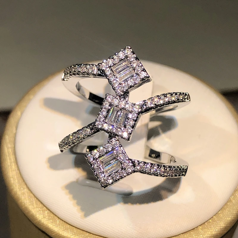 Anillos de circonia cúbica de plata 925 para mujer, joyería de compromiso nupcial, accesorios para mujer, anillo de dedo completo