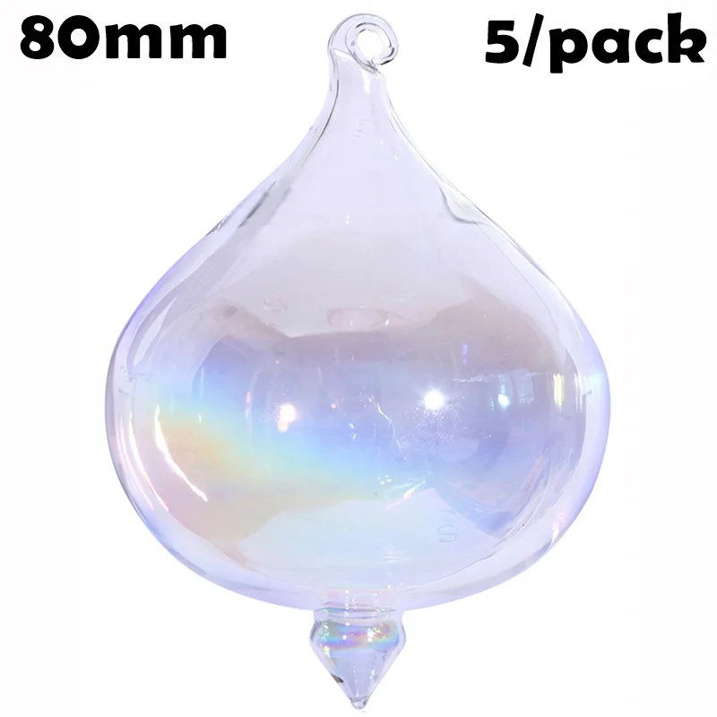 

5 Pieces x DIY Paintable Home Wedding Christmas Decoration Ornament 80mm Glass Iridescent Hooked Onion