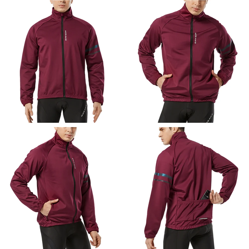 WOSAWE Autumn Winter Men's Running Jackets Windproof Thermal Fleece Outdoor Sports Coat Warm Bike Bicycle Riding Windbreaker