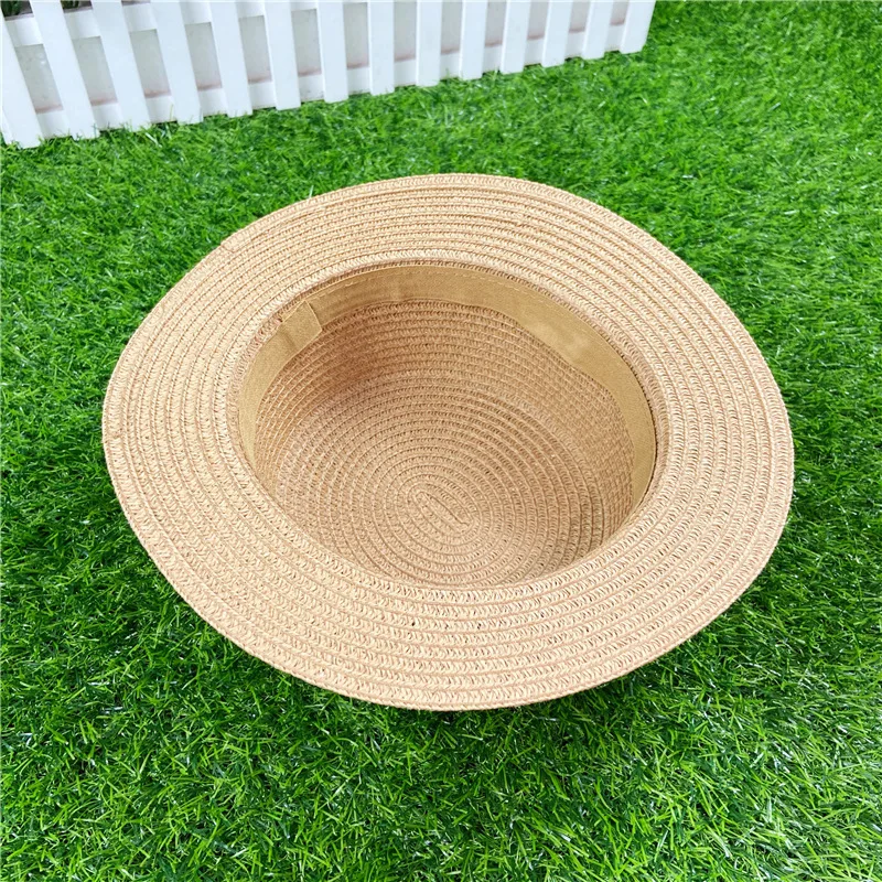 Summer New Women\'s Sun Hat Bucket cap Ribbon Flat top Straw Hats Beach Caps Panama Women Sun Hat Brim Bowknot  Straw Outdoor Hat