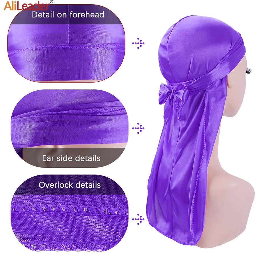 Alileader Bandana Hat Durags For Men Silk Durag For Men With Long Tail And Wide Straps Chemo Cap Pirate Hat Men Hair Accessories