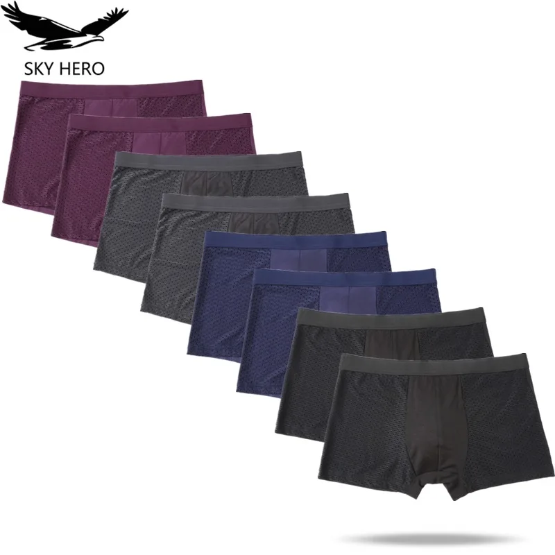 8pcs/Lot Panties Underwear Boxer Men's Sexy Mesh Male Shorts Transparent Plus Large Size 6xl 7xl 8xl Trunks for Man