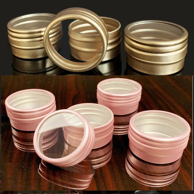 

50pcs 10g Pink Gold Silver Sample Cream Cosmetic Aluminum Container With PVC Window 10ml Lipstick Can ,Lip Balm Jars Tin Pots