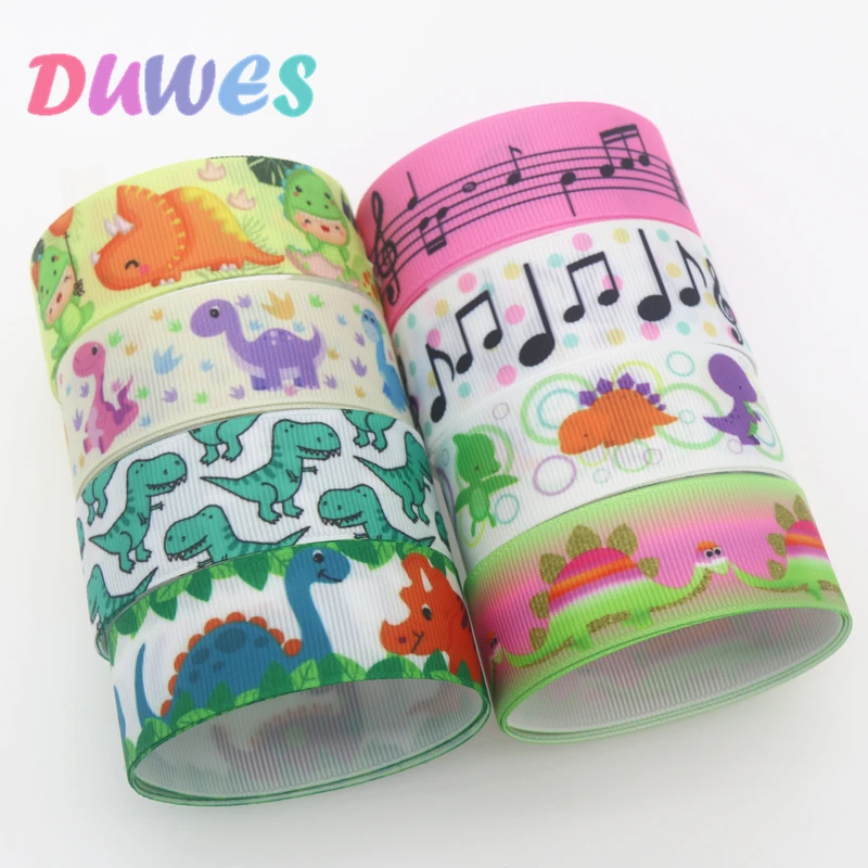 DUWES 50yards dinosaur music Printed Grosgrain Ribbon Accessory Hairbow Headwear Decoration DIY Wholesale OEM D1301