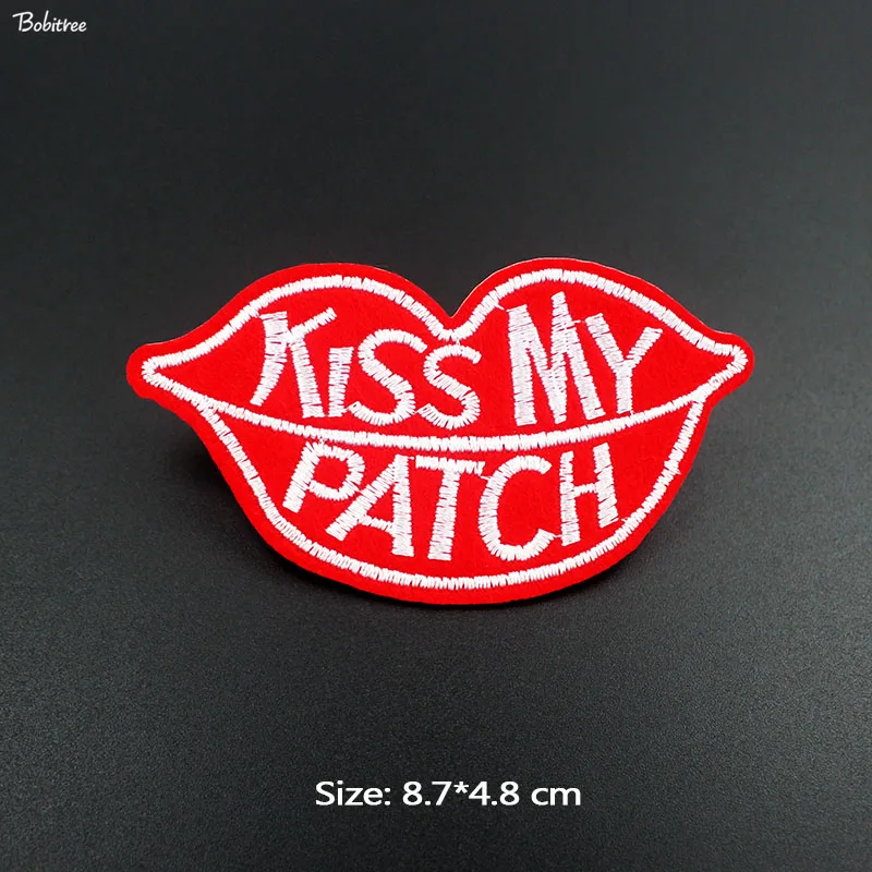 Ironing Sticker Kiss my Patch Red Embroidered Badge for Jacket T-shirt Cloth Decorative Appliques DIY Sewing Supplies