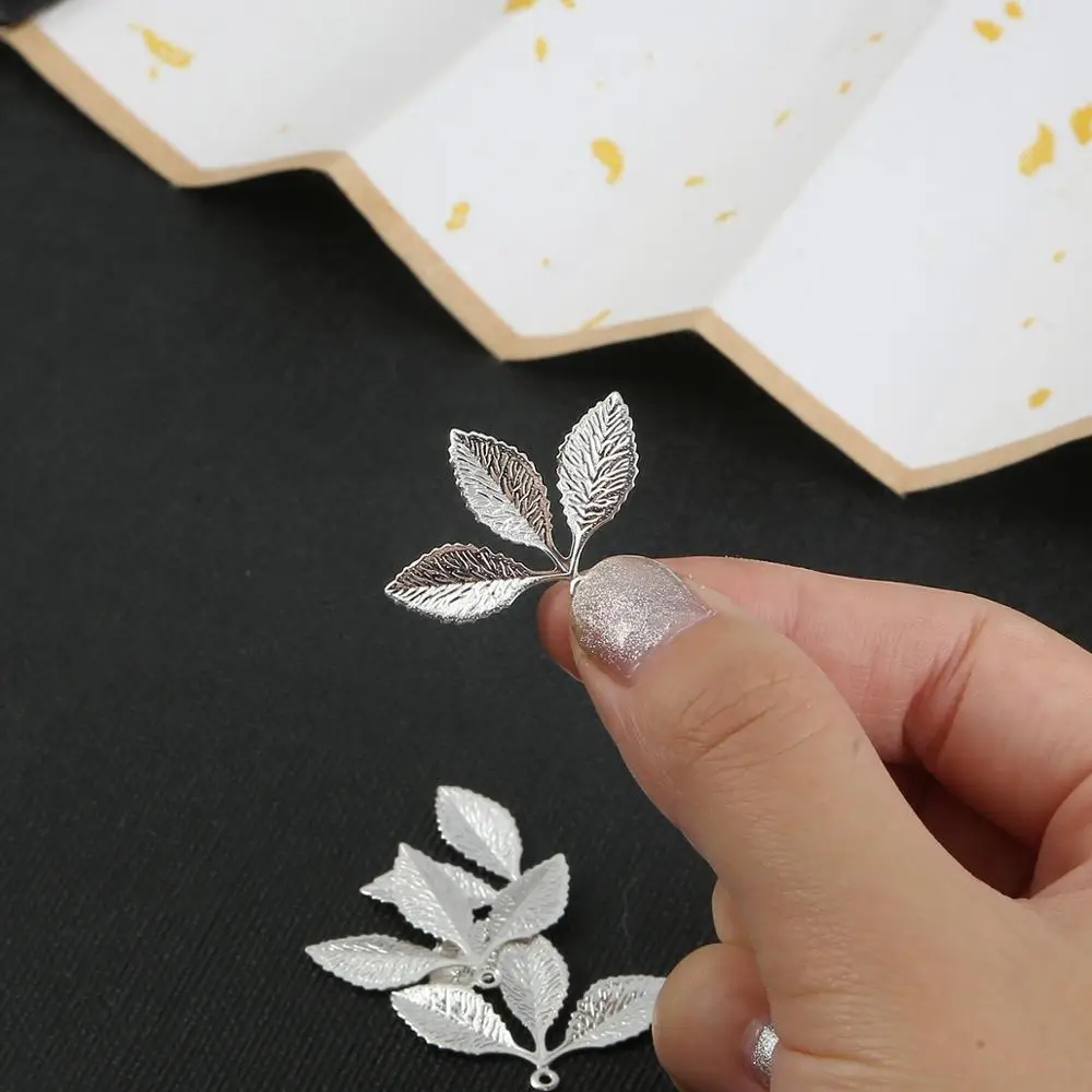 10-20pcs Brass Metal Gold Silver Color Leaf Pendant Connector For DIY Craft Earrings Necklace Jewelry Findings Making Accessorie