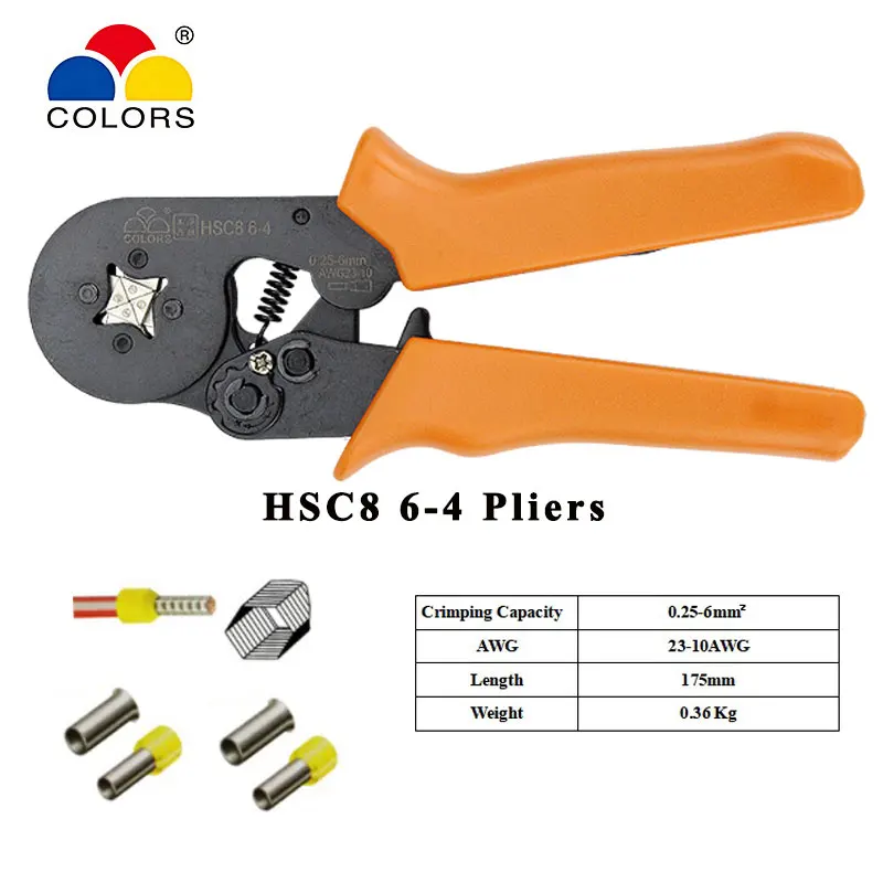 HSC8 6-4 SELF-ADJUSTABLE MINI-TYPE CRIMPING PLIER 0.25-6mm2 23-10AWG straight Crimping Hand Tools Wire Connector HSC8 Tools set