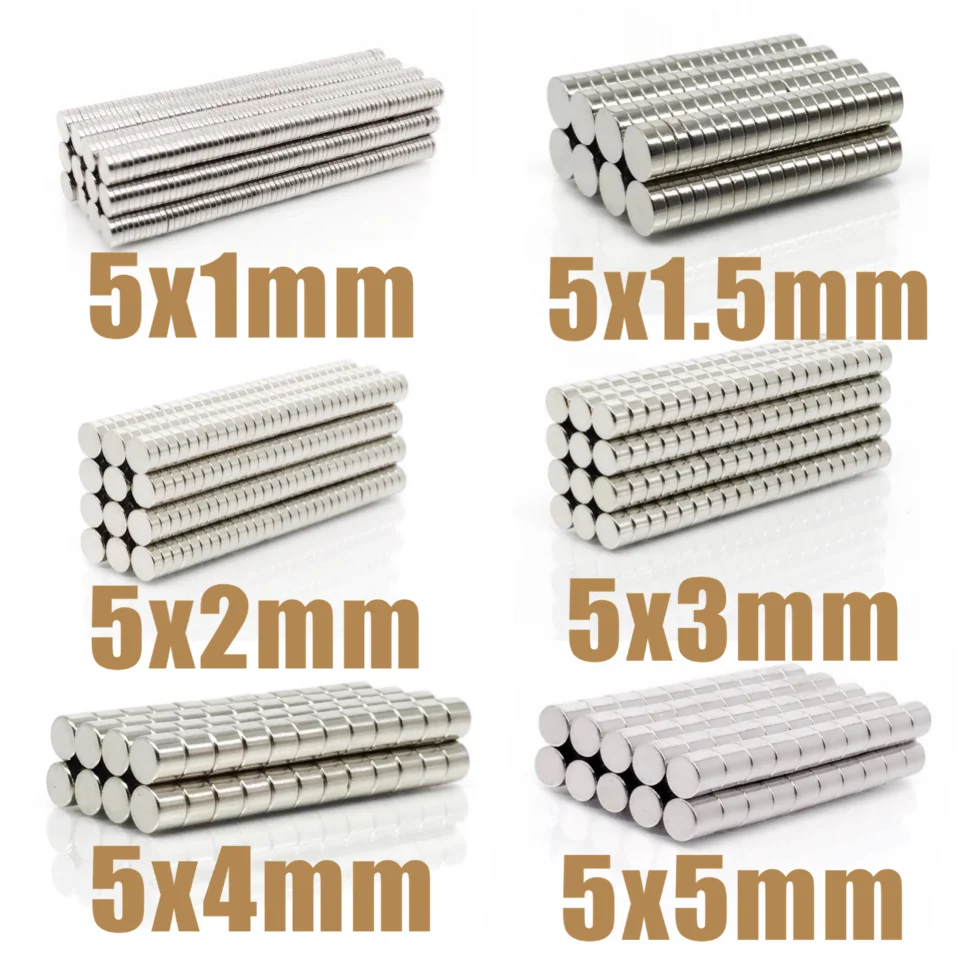 100~500Pcs N35 Round Magnet 5x1 5x1.5 5x2 5x3 5x4 5x5 Neodymium Magnet Permanent NdFeB Super Strong Powerful Magnets 5*1 5*2 5*3