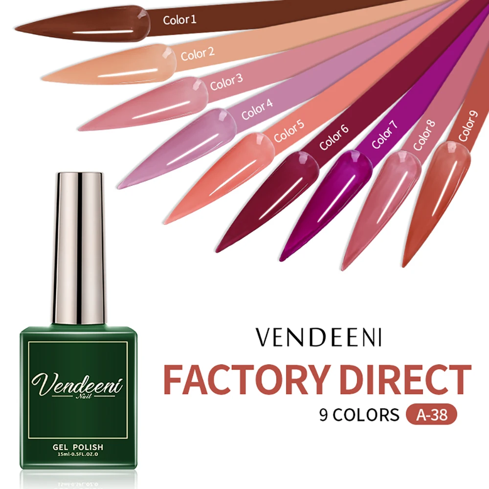 Vendeeni 9 Colors Translucent Gel Polish Iced Bean Paste Color Nail Art Varnishes Lacquer for Nails Soak Off Nail Art Decoration