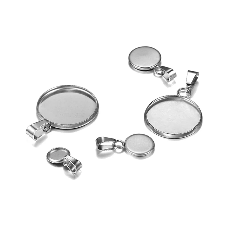 10PCS/Lot Wholesale Stainless Steel Cabochon Base Cameo Setting Fit Necklaces Charms Pendant Tray Cabochon Accessories