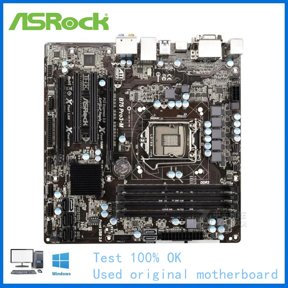 

Для ASRock B75 Pro3-M материнская плата LGA 1155 для Intel B75 B75M б/у десктопная материнская плата USB3.0 SATA II PCI-E X16