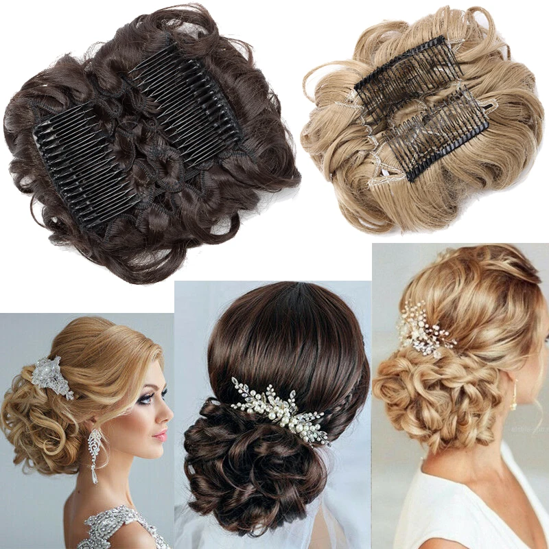 BENEHAIR syntetyczny kok z włosów brązowy blond kręcone Chignon roztrzepany kok grzebień klip w doczepiane włosy Updos treski dla kobiet