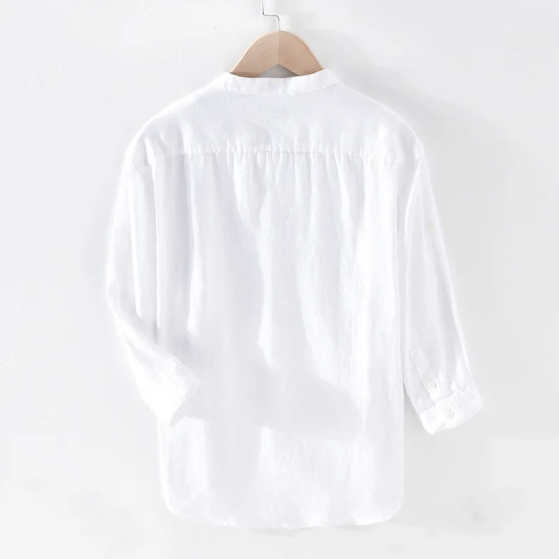 Top Quality Solid 100% Linen Shirts Men Summer Breathable Half-sleeved Casual  Pure Flax Dress Shirts Male Camisas Tops TS-593