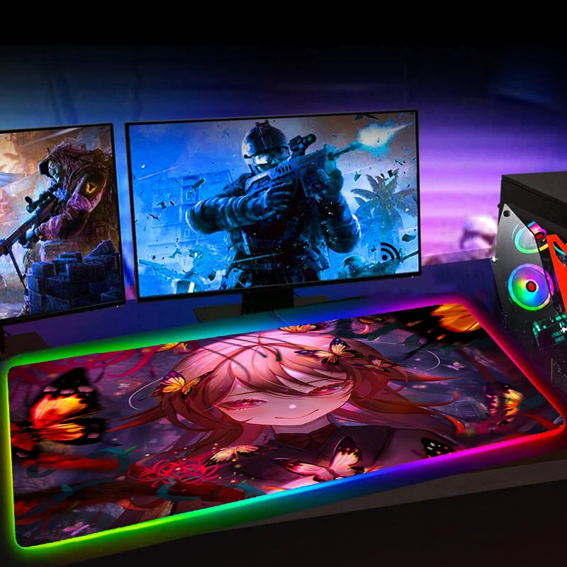 

Rgb Hu Tao Genshin Impact Mousepad 900X400MM Computer Gaming Accessiores Mouse Pad L 60X35CM Mause Pad LED Backlit Mat Mausepad