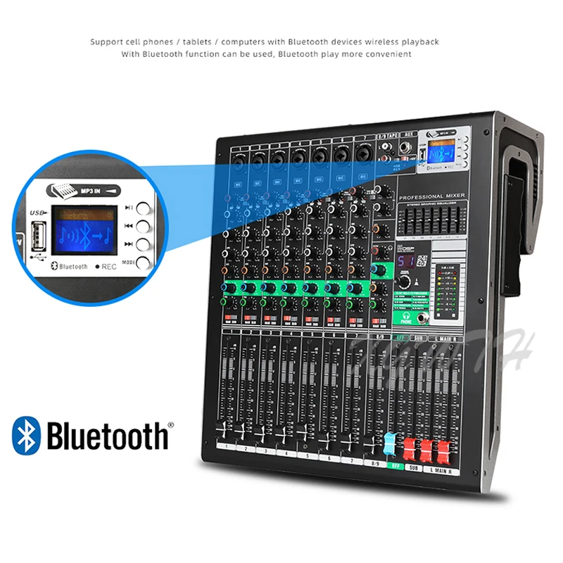 XGWTH 9ลำโพงติดรถยนต์ Mixer Studio เสียงดิจิตอลคอนโซลผสม600W + 600W + 48V phantom Power Bluetooth USB