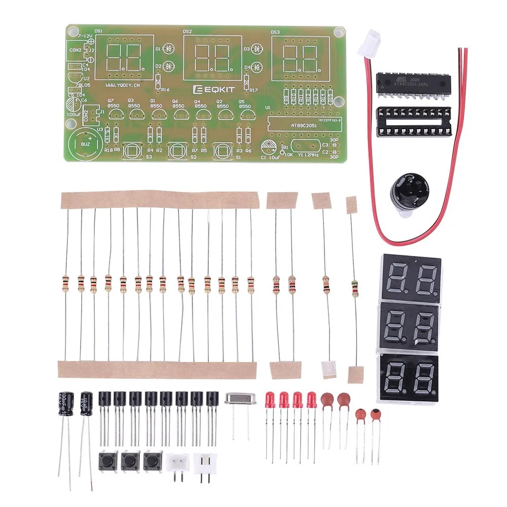 AT89C2051 4Bits / 6Bits LED Digital Clock Module Timer Alarm Clock Stopwatch Multi-function LED Tube Clock Kit Electronics