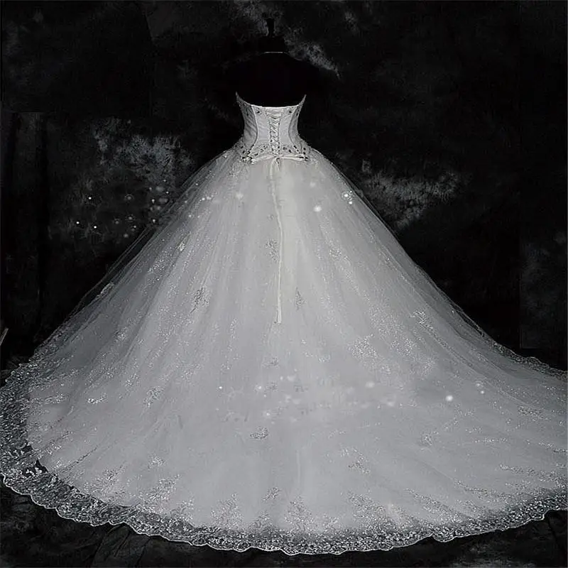 Luxury Rhinestone Wedding Dresses Ball Gown Bride Marriage Strapless Sparkly Beaded Robe De Mariee Women Dresses Customized 2025