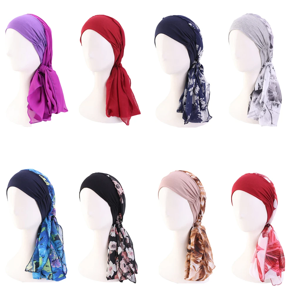 

12 Colors Fashion Muslim Women Inner Hijabs Hats Turban Head Cap Hat Beanie Ladies Hair Accessories Muslim Scarf Cap Hair Loss