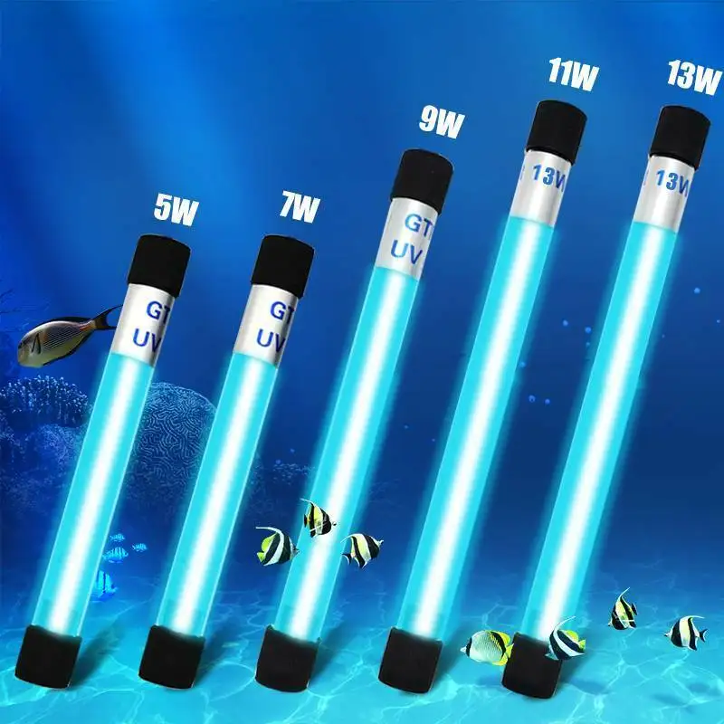 Waterproof UV Sterilizer Lamp Aquarium Filter Submersible Ultraviolet Light Water Cleaner For Fish Tank Pond Coral 5/7/9/11/13W