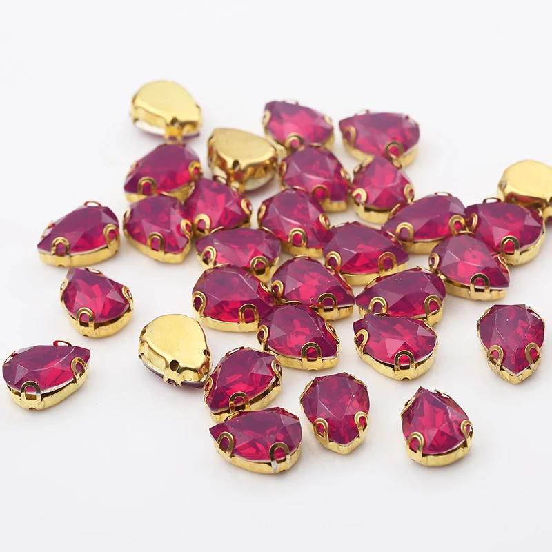 RESEN 20PCS Mix Colors Sew on Rhinestone Teardrop With Gold Claw Resin Pink/ Green/Peach/Fuchsia Opal Rhinestones for Clothing