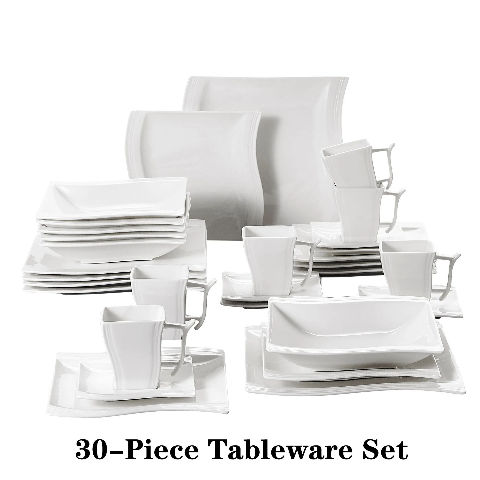 MALACASA FLORA 30/60-delige witte porseleinen dinerset met 12 * kopje, schotel, dessertsoep dinerbord serviesset voor 12 personen