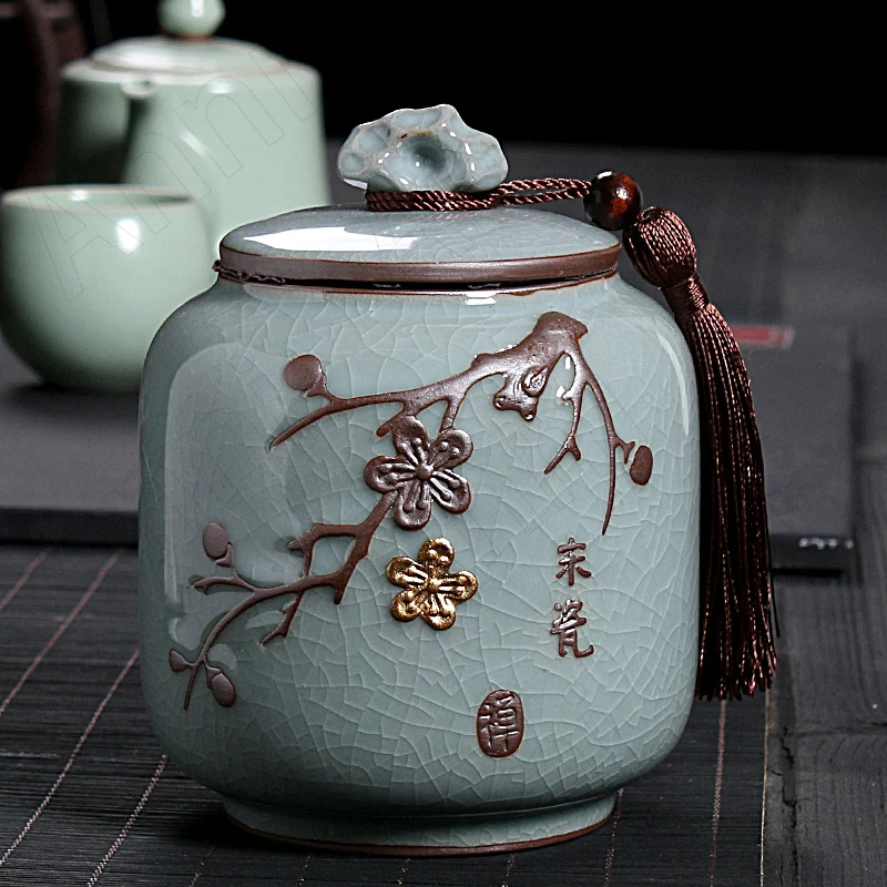 Creative Relief Craft Ceramic Canister Set Chinese Modern Zen Lotus Decorative Tea Organizer Office Coffee Table Desktop Decor