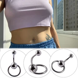 1PC Stainless Steel Acrylic Pearl Navel Piercing Belly Navel Ring with Hoop Ring Belly Navel Buttom Body Piercing Jewelry 14G