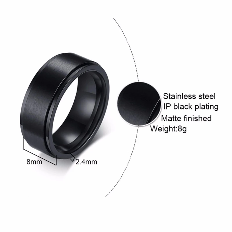 Vnox Classic Wedding Bands for Men Black Matte Stainless Steel Rings Simple Male Gents Finger Jewelry US Size