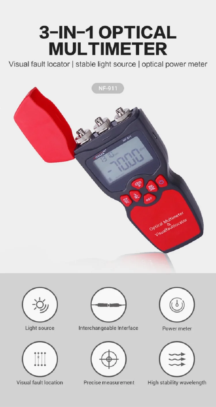 NOYAFA Kabel- en netwerktester NF-911C 3-in-1 optische multimeter Vezeltester Nieuwe vermogensmeter NOYAFA Kabel- en netwerktester